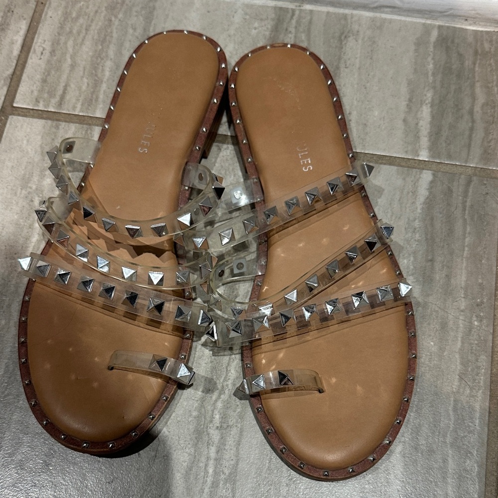 Sincerely Jules Brown Sandals with Clear Studded Straps